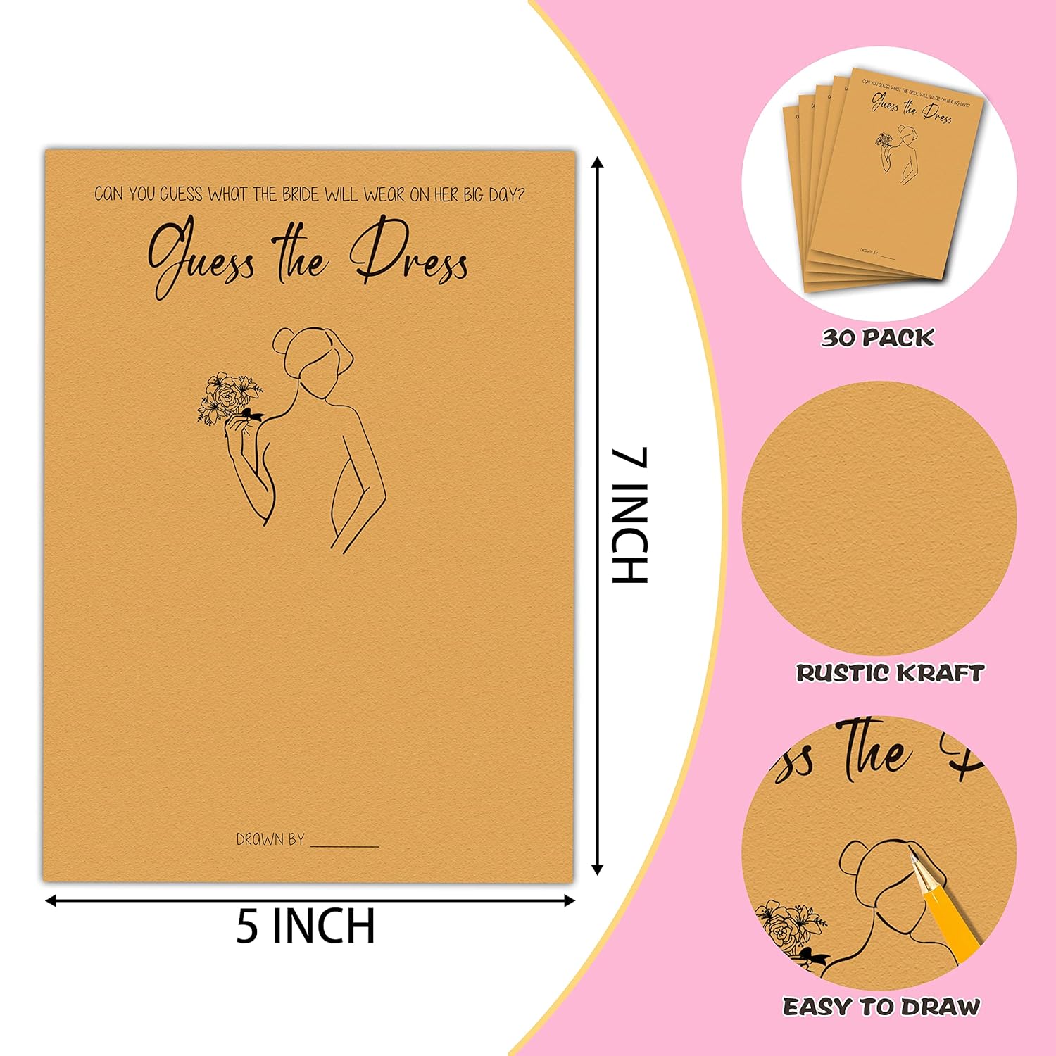 Bridal Shower Game - Find The Dress Cards Games - Unique Wedding Shower Games Ideas - Fun Wedding Party Favor Decor - Engagement/Bachelorette Party Supplies & Activities - 30 Game Cards(D03)