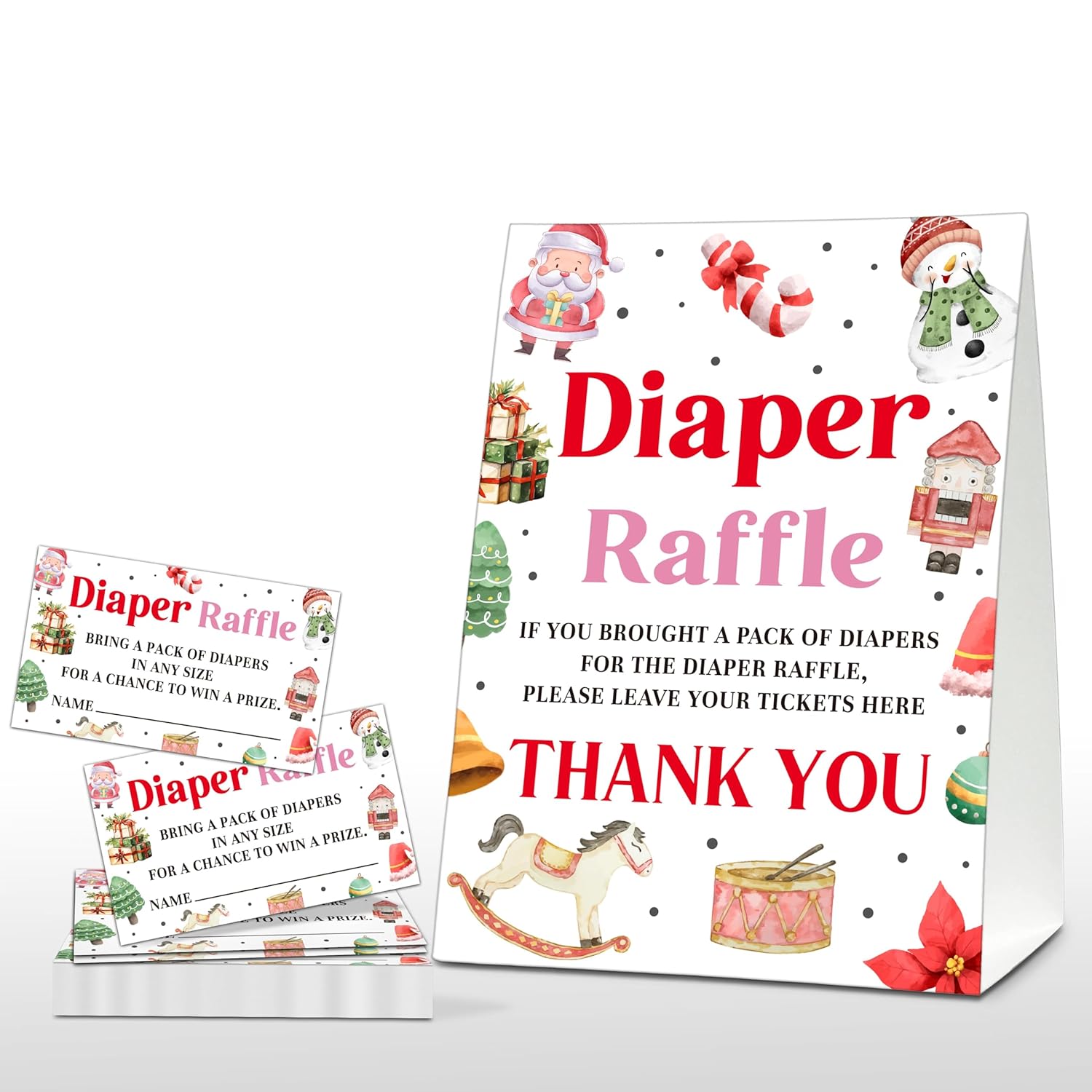 Christmas Diaper Raffle Game, Christmas Baby Shower Game Sign, Santa Gender Neutral Party Favors, Winter Party Decorations Favors (1 Sign + 50 Raffle Tickets) - A03