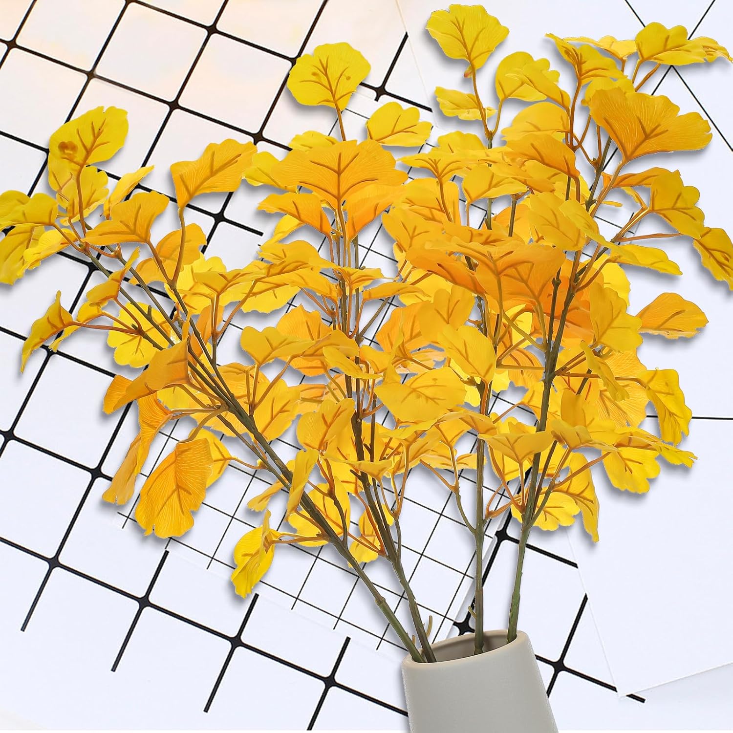 4 Pack Artificial Ginkgo Biloba Stem 29 Inch Long Yellow Leaves Branch Autumn Plant Decor Realistic For Home Vase Filler Wedding Centerpieces Decoration Diy Floral Arrangement
