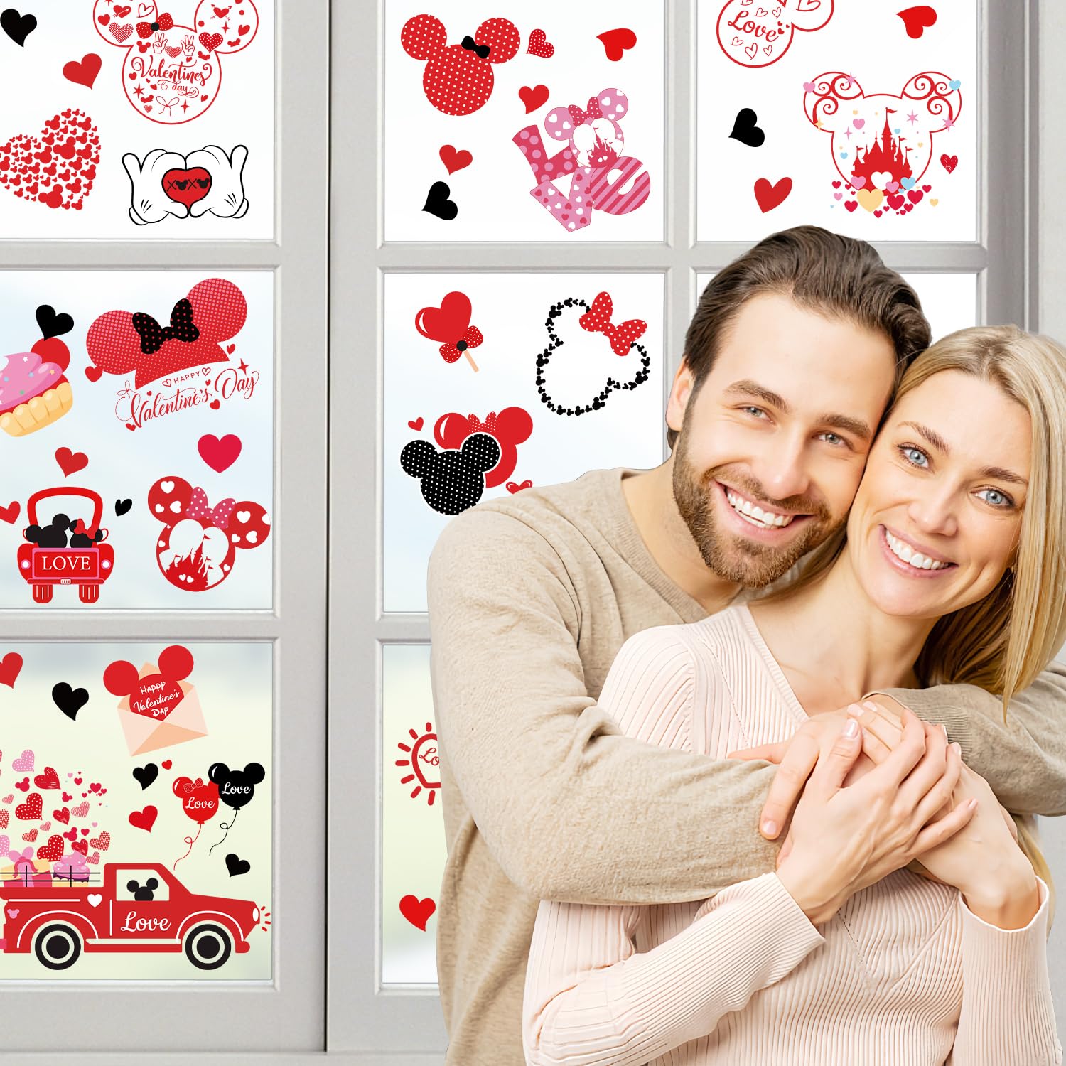 Valentine’S Day Window Clings, Cute Cartoon Mouse Pvc Glass Stickers, No-Glue Reusable High-Transparency Decals Valentine Door Stickers For Parties, Dates, Proposals, Bedrooms, Offices & Store Windows