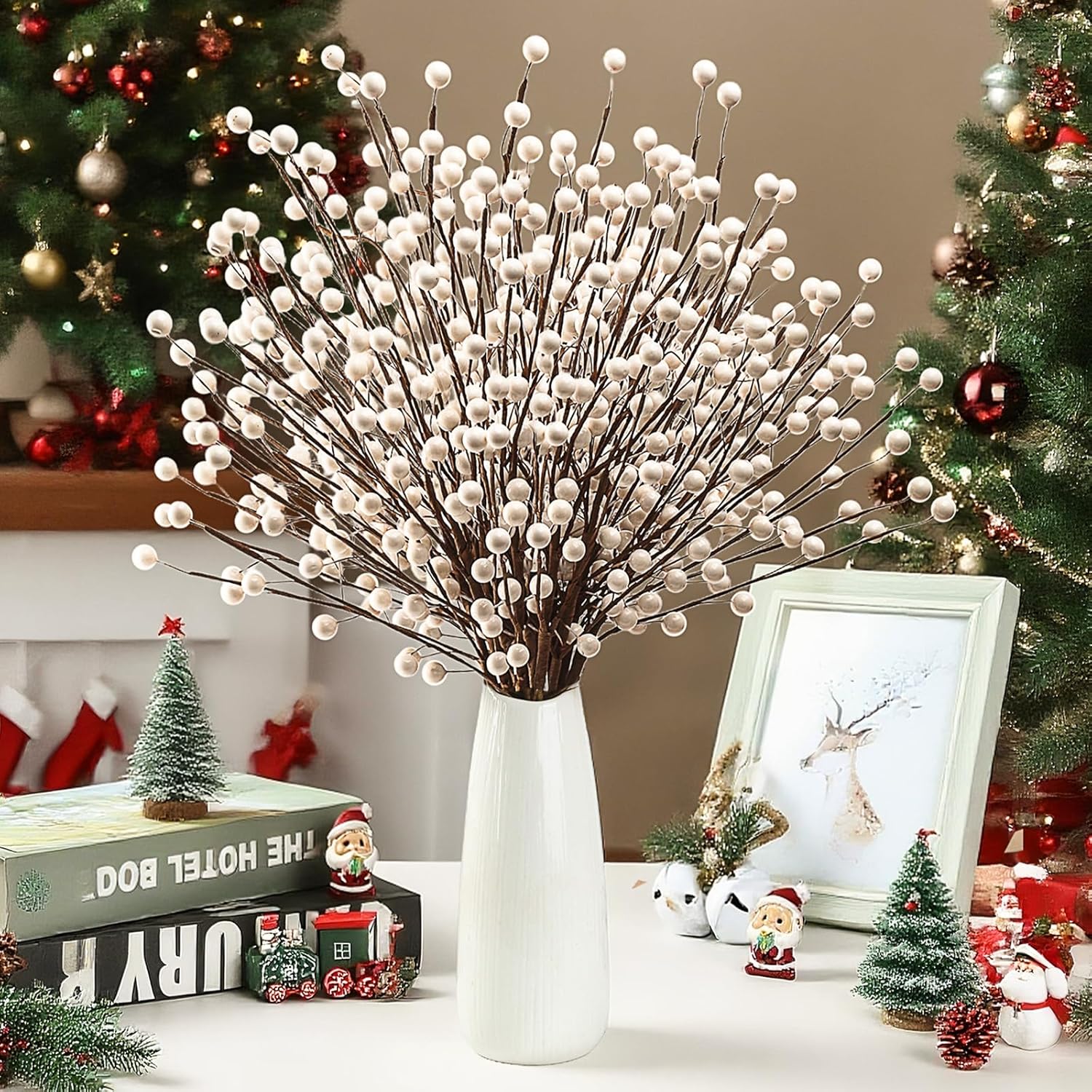 Winter Decorations 12Pcs Artificial Berry Stems White Berry Picks For Christmas Holiday Home Centerpieces Decor (Cream)