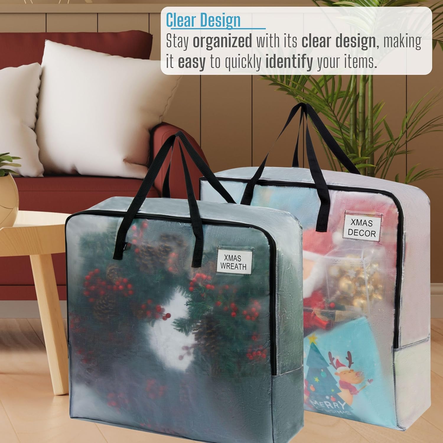 4 Pack Wreath Storage Bag And Christmas Decoration Garland Container, 30 Inch Clear Wreath Bag, Holiday Decoration Organizers. Moving Boxes, Packing Supplies For College (Square - 4 Pack)