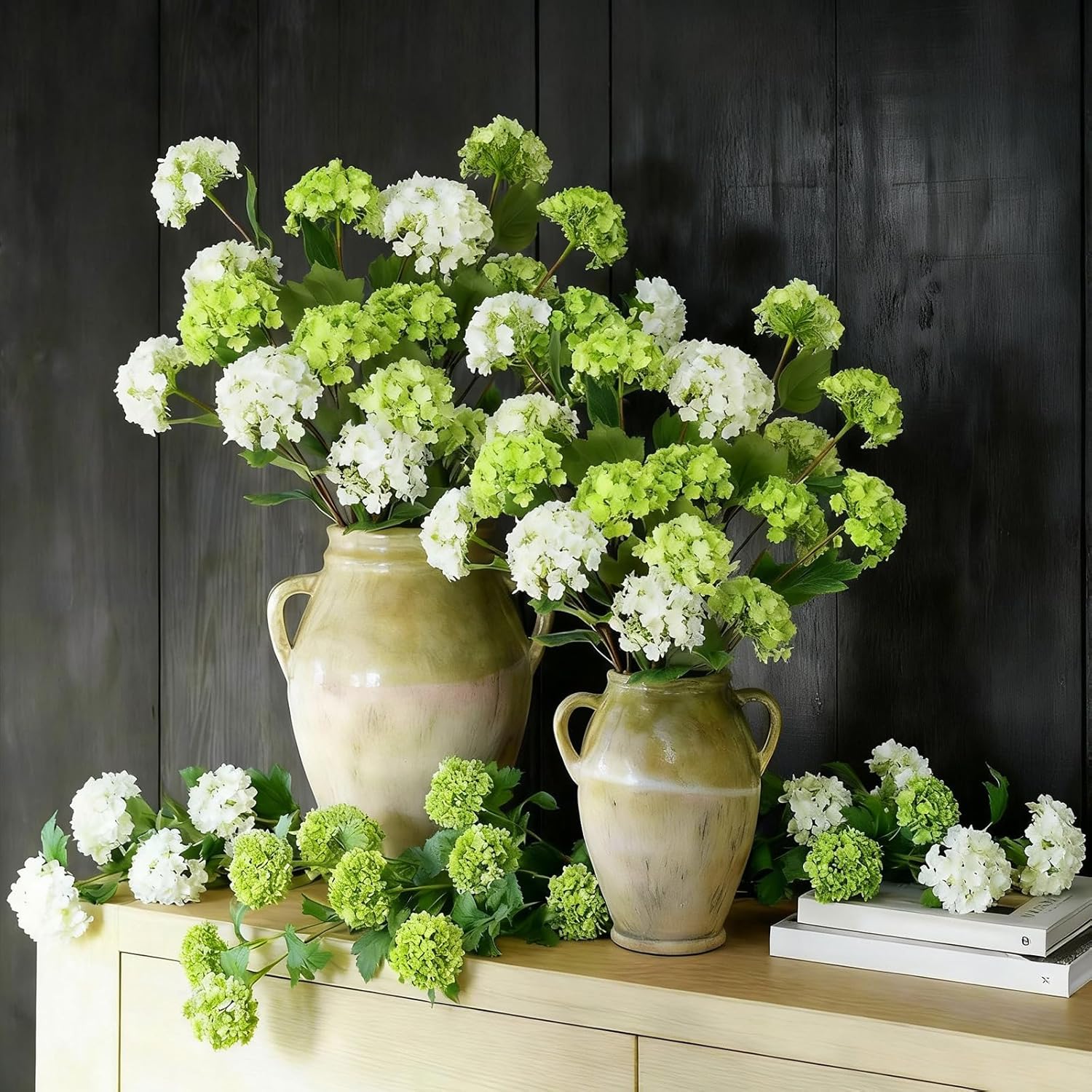 6 Pcs White And Green Hydrangea Artificial Flowers 30.3" Real Touch Faux Hydrangea Flowers With Stems For Wedding Bouquets Table Centerpieces Diy Floral Home Decor