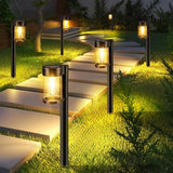 10 Pack Metal & Glass Solar Pathway Lights Waterproof Warm White Garden Walkway Lights