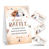 Halloween Baby Shower Games, Hilarious Diaper Raffle Tickets, Pumpkin Gender Reveal Game Cards For Baby Party Supplies, 1 Standing Sign + 50 Tickets - A07