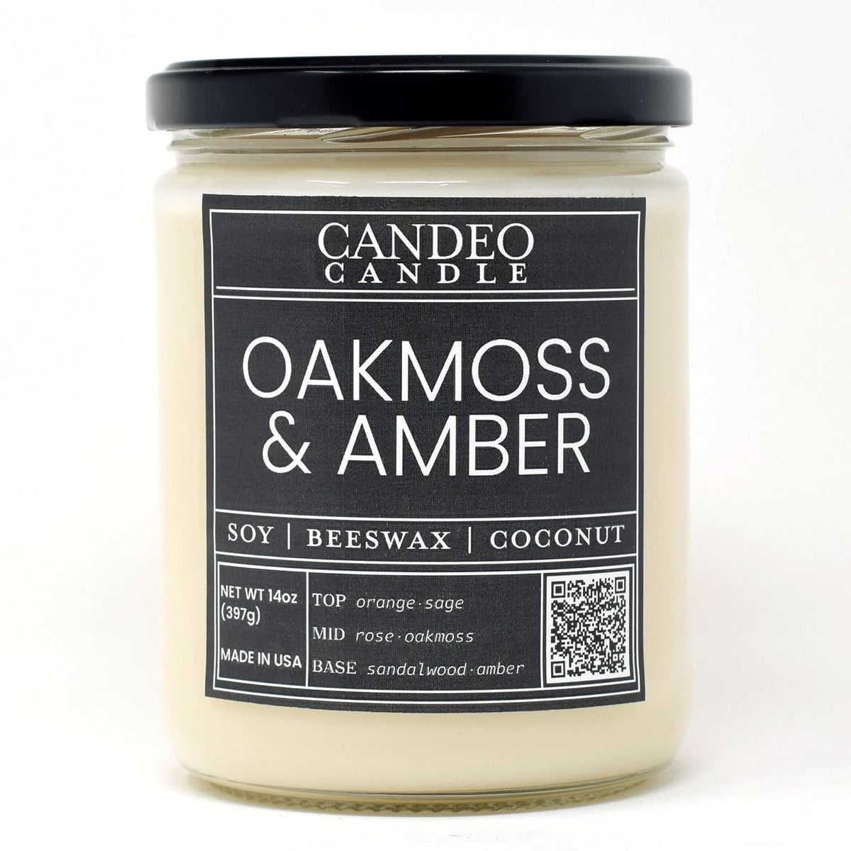 Oakmoss & Amber Scented Jar Candle, 14 Oz - Made With Beeswax, Coconut And Soy - Handmade In The Usa -