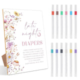 13 Pcs Late Night Diapers Baby Shower Games, Include Wood Sign And 12 Pens, Gender Reveal Games, Baby Shower Games Table Sign, Flower Decorations, Newborn Announcement Party Decor Supplies