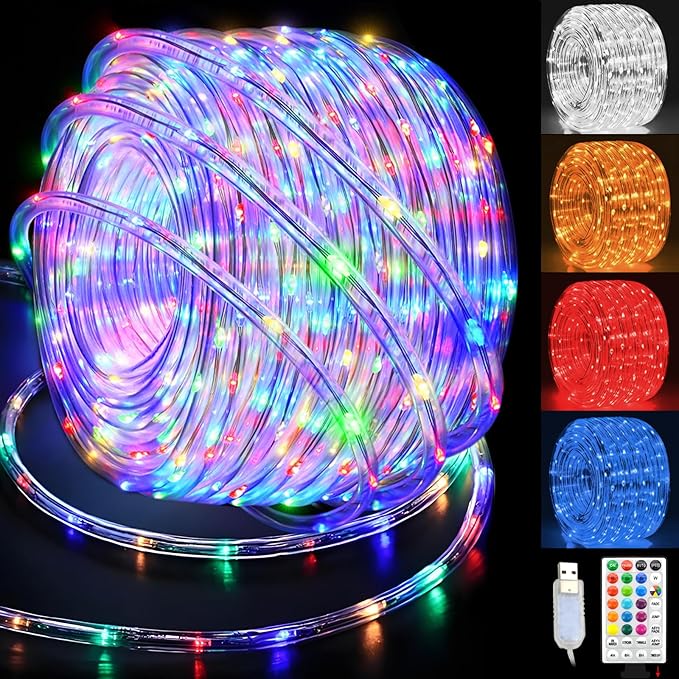 33FT LED Rope Lights 100 LED 18 Color Waterproof Indoor Outdoor Tube Lights for Garden Pool Party
