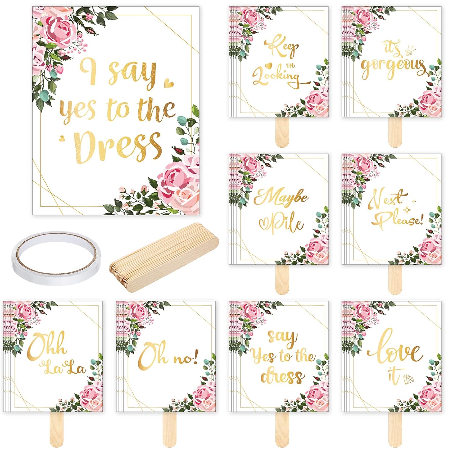 33 Pieces Say Yes To The Dress Signs Paddles Wedding Dress Shopping Signs With Wood Sticks And Double Side Tape For Bridesmaids And Brides Bachelorette Party Games Gifts