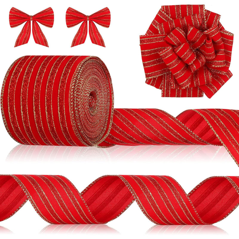 Christmas Wired Velvet Ribbon With Gold Edge, Velvet Waterproof Ribbon Wrappin