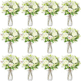 36 Pack Artificial Mini Rose Flowers With Vase Bulk, 24 Bundles Silk Rose Flower Artificial Bouquet 12 Plastic Vase With Rope Table Centerpiece Arrangement Wedding Party Deco (White)