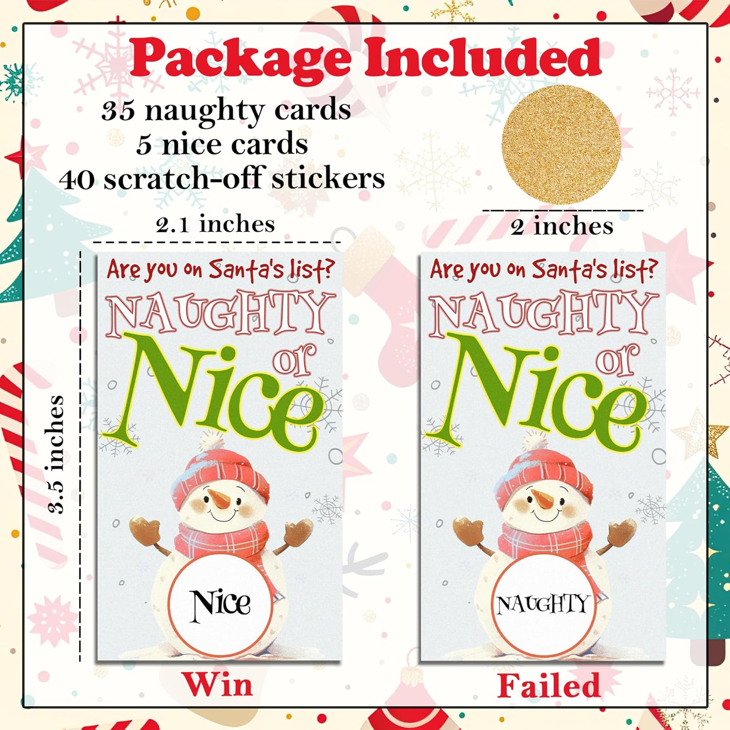 Merry Christmas Scratch Off Cards - Naughty Or Nice - 40 Pack Xmas Snowman Scratch Off Cards - Christmas Party Decoration For Adults Teens - Funny Family Holiday Activities - A05