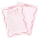 5" X 7" Pink Bow Bridal Shower Game Cards - Who Knows The Bride Best - 30Pcs Double-Sided Fill-In Wedding Game Cards, Engagement & Wedding Party, Activities & Decor - A06