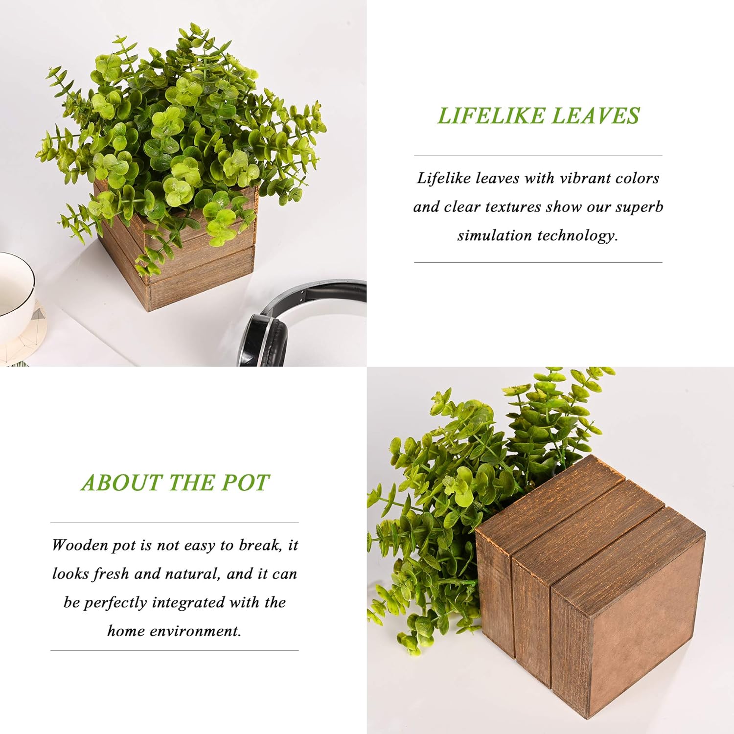 Small Fake Plants, 2Pack Mini Potted Artificial Plastic Boxwood Fern Green Decorative Plant In Wooden Potted, Fake Desk Plant For Farmhouse Home Decor Office Bathroom Desk Room Indoor Outdoor