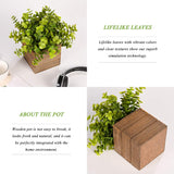 Small Fake Plants, 2Pack Mini Potted Artificial Plastic Boxwood Fern Green Decorative Plant In Wooden Potted, Fake Desk Plant For Farmhouse Home Decor Office Bathroom Desk Room Indoor Outdoor