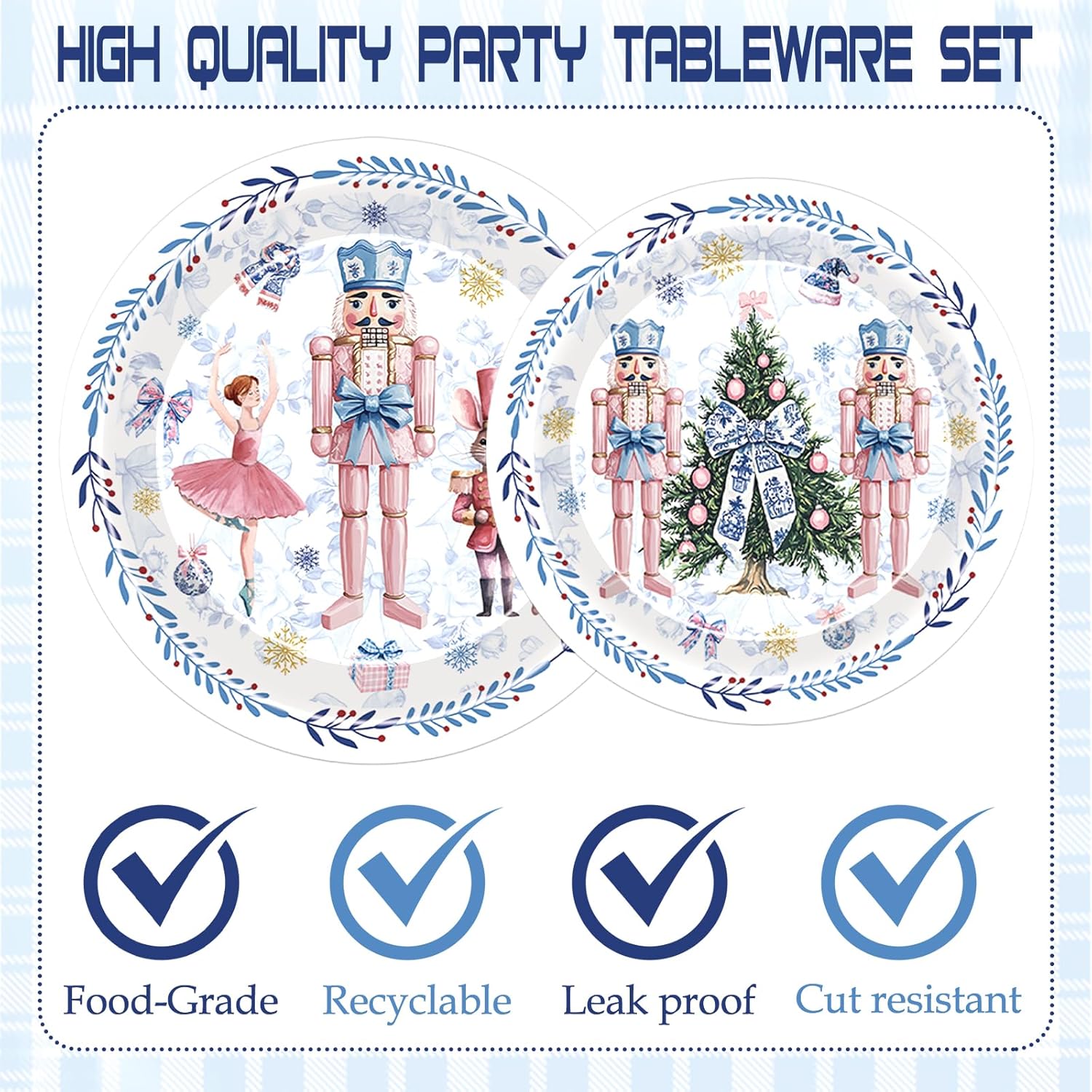 Nutcracker Christmas Plates Decor - 96 Pcs Pink Blue Nutcrackers Xmas Party Decorations Disposable Dessert Paper Plate Napkins Forks Tableware Supplies For Winter Holiday Serves 24 Guests