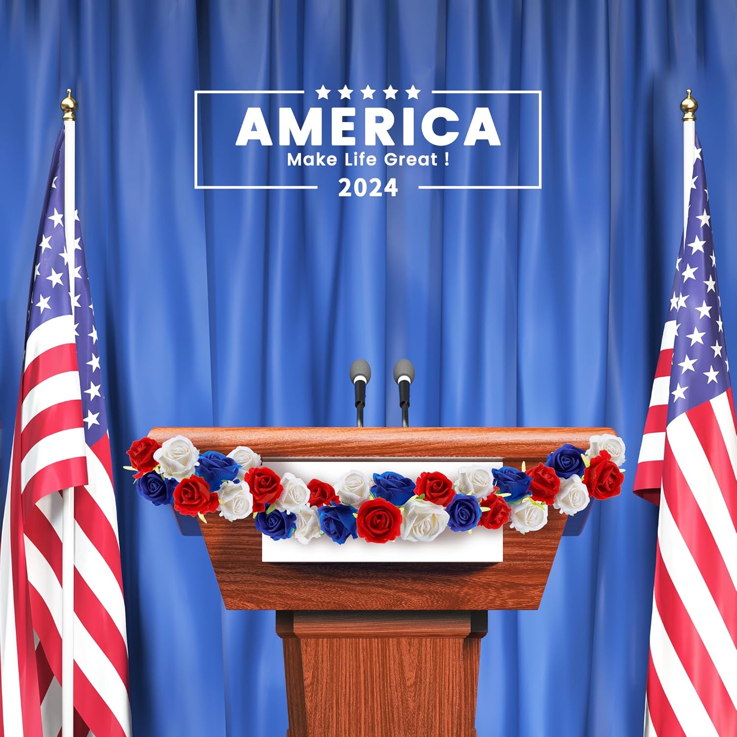 American Flag Artificial Flowers Box, Patriotic Decorations, Red White & Blue Fake Roses For July 4Th, Memorial, Veterans, Labor, Election Day Decorations, Cemetery Flowers, Table Centerpiece