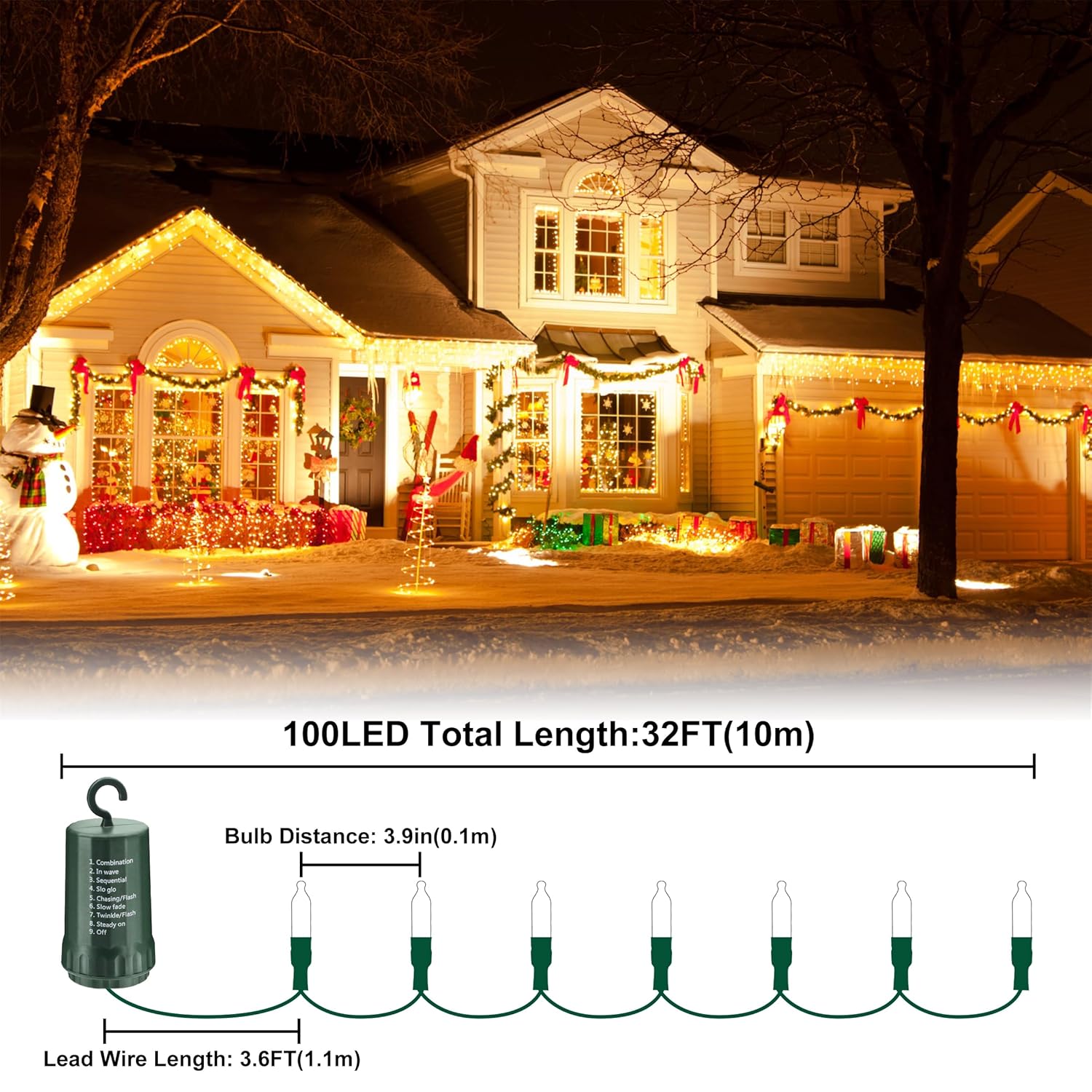 Christmas Light, 100 Led Battery Operated Christmas Lights With Timer For Indoor Outdoor Wreath Wedding Party Garden Hom