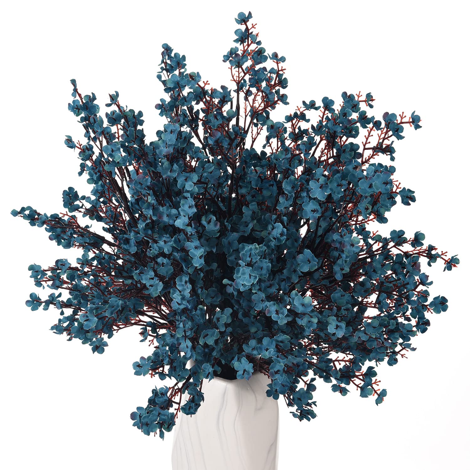 15Pcs Artificial Baby Breath Flowers Fake Silk Real Touch Diy Floral Bouquets Decor Wedding Party Decoration Arrangements-Teal Blue