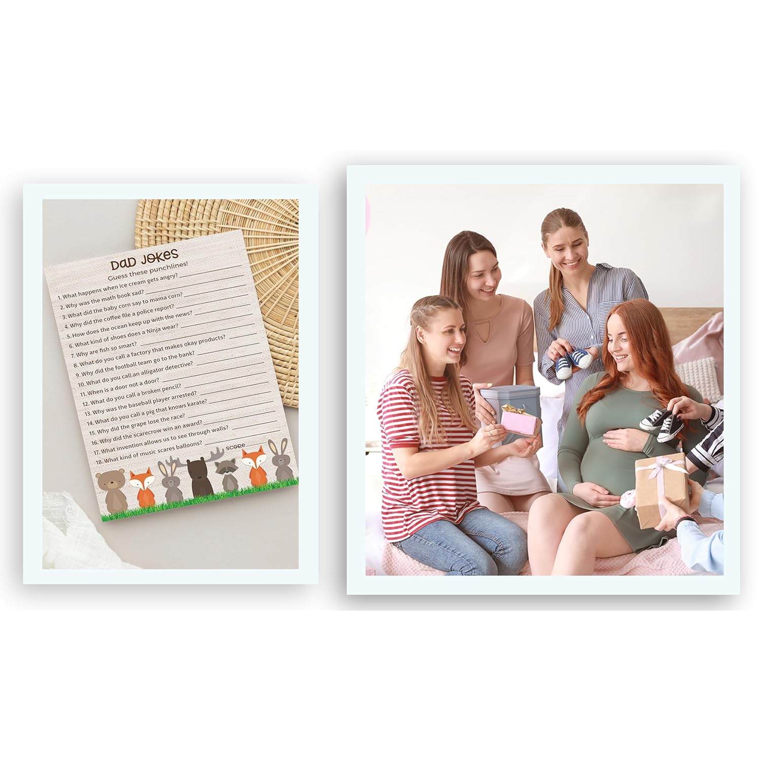 Dad Jokes Baby Shower Games, Woodland Animals, Jungle Theme Baby Shower — Pack Of 25 — Fun Dad Joke Game, Funny Daddy Joke Trivia, Welcome To The Wild Shower, Gender Neutral Birthday Activity G601-Djk