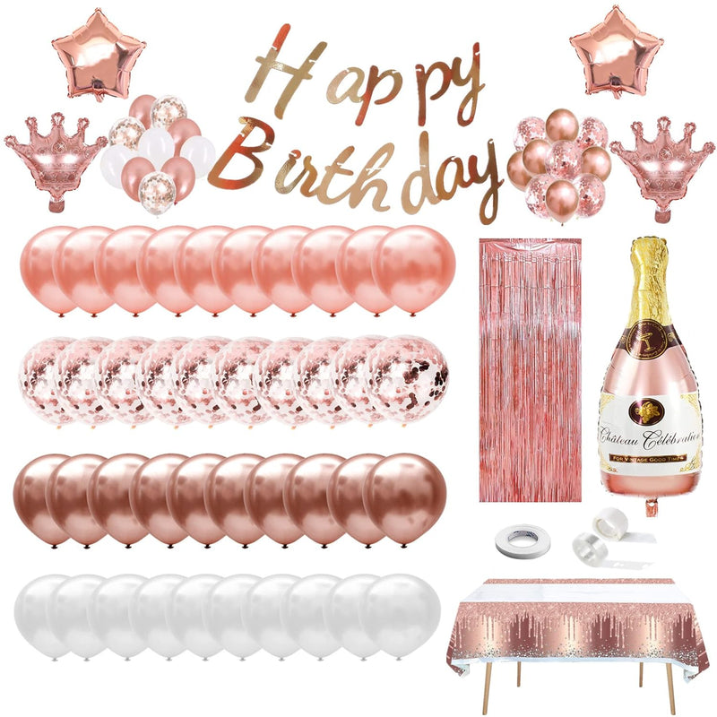 Rose Gold Birthday Party Decorations,Happy Birthday Banner,Fringe Curt