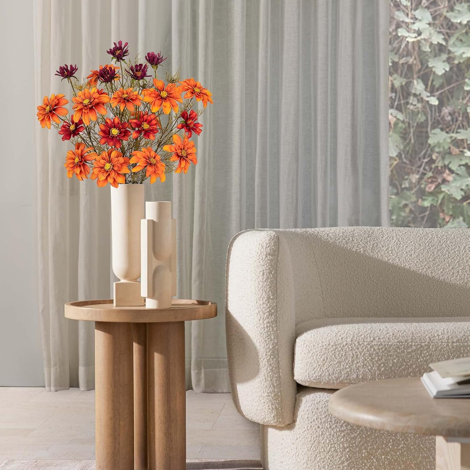 Artificial Daisies Orange Flowers Stems 5 Pcs Fake Gerbera Daisies Long Bouquet Faux Florals Gradient 27.5" Boho Decor For Home Table Wedding Centerpieces Thanksgiving
