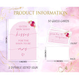 Pink Floral Bridal Shower Game, Guess How Many Kisses For The Soon To Be Mrs, Pack Of 1 Sign And 50 Guessing Cards, Modern Bridal Shower Decorations, Wedding Shower Supplies - 01