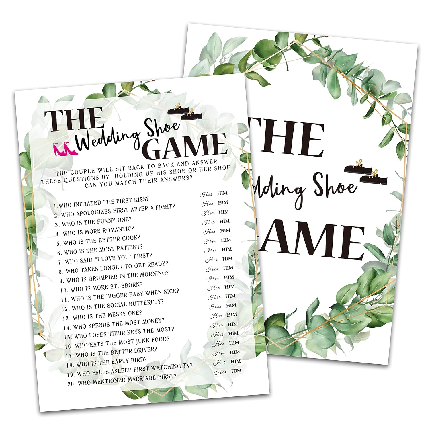 Bridal Shower Game Cards, Wedding Shoe Game, Tropical Jungle Theme Engagement Party Cards For Wedding, Set Of 30 (Leaf004)