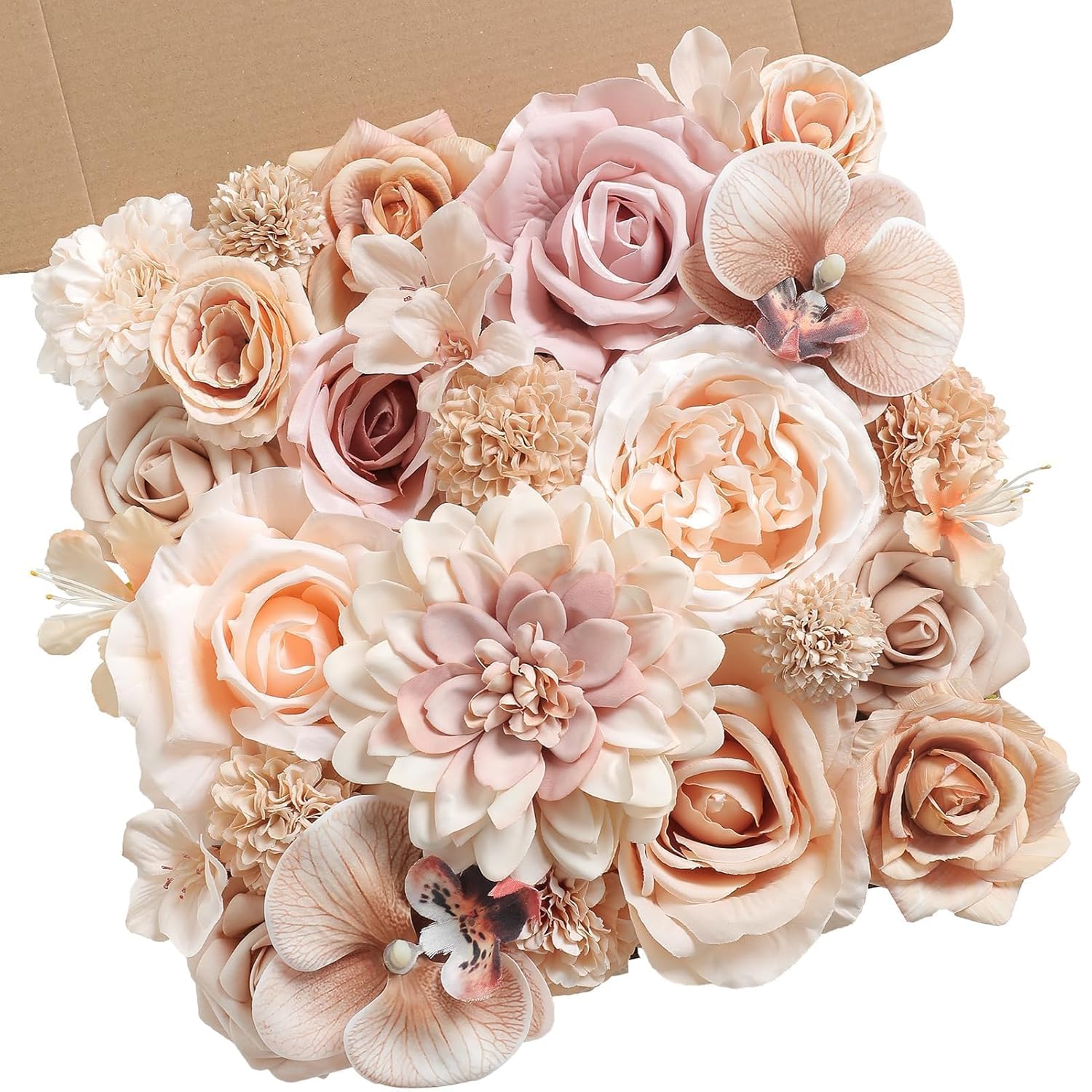 Artificial Flowers Set Champagne Coffee Silk Fake Flowers With Stems For Diy Wedding Bridal Bouquets Cake Arch Floral Arrangement Table Centerpieces Baby Shower Party Home Decorations