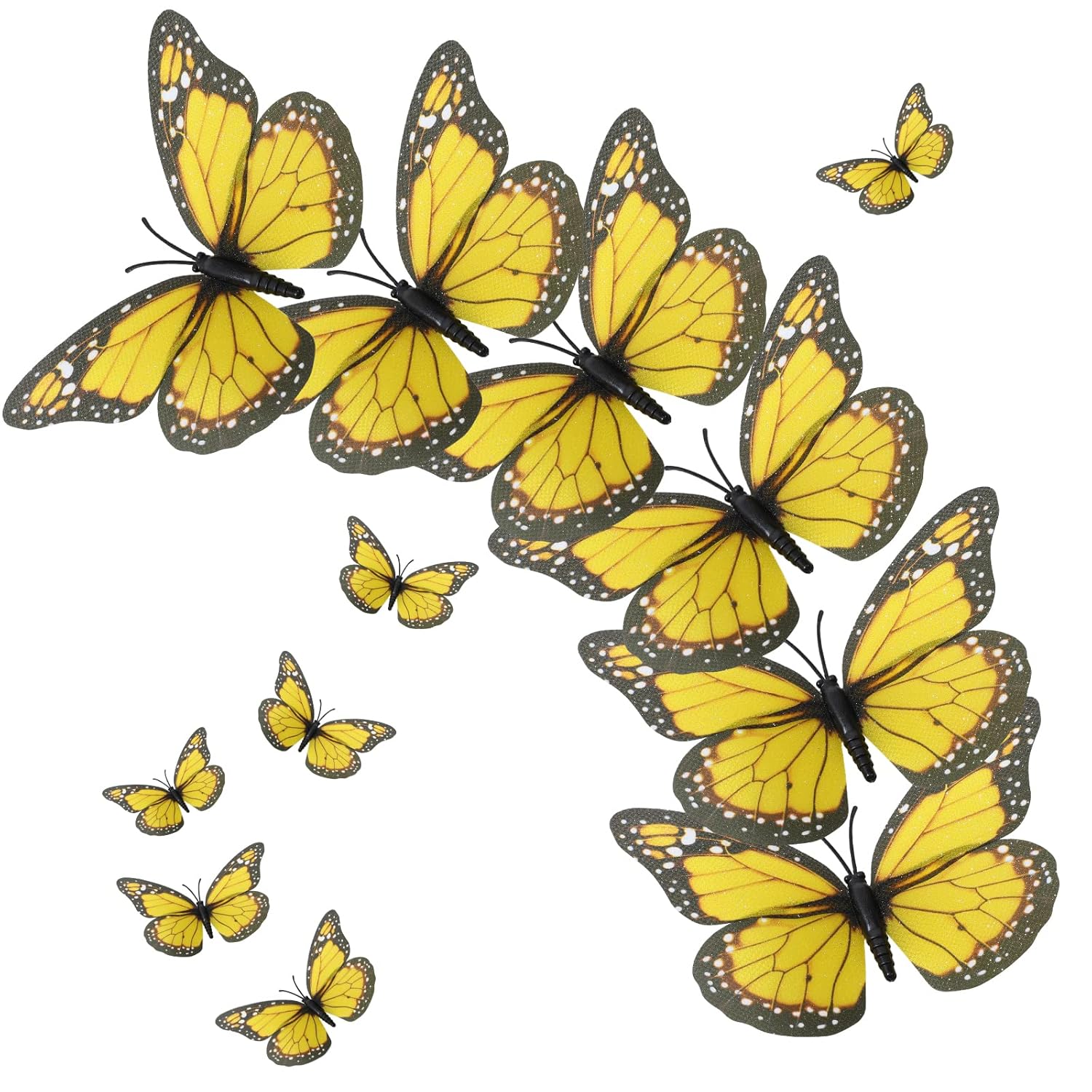 24 Pieces Yellow Monarch Butterfly Decorations Halloween Butterfly Wall Decor 4.7 Inch Artificial 3D Fake Butterflies Stickers For Crafts Halloween Floral Flower Arrangements Supplies