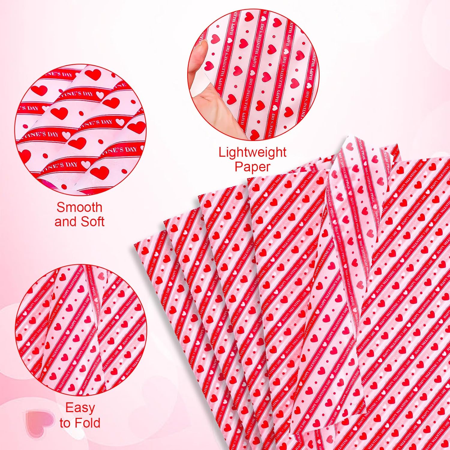80 Pcs Valentines Tissue Paper Bulk 14 X 20 Inches Red Heart Tissue Paper For Gift Wrapping Diy Crafts Valentine'S Day Weddings Holiday Party Decor
