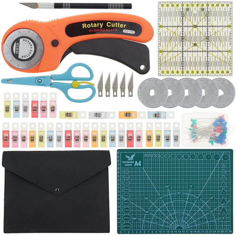 Rotary Cutter Set, 96 Pcs Quilting Kit 45Mm Fabric Cutters Kit With 5 Extra Bl