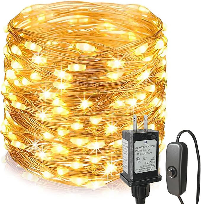 99FT 300 LED Fairy String Lights Plug In Warm White Copper Wire Twinkle Lights for Indoor Outdoor Bedroom Patio Yard Wedding Party Christmas Tree Decoration