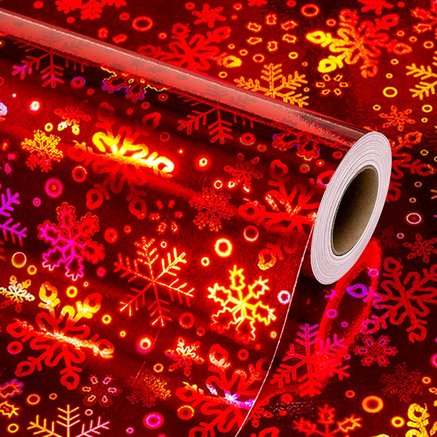 Christmas Wrapping Paper, Red Holographic Snowflake Gift Wrap For Birthday,Wedding,Baby Shower - Mini Roll 17Inch*32.8Ft