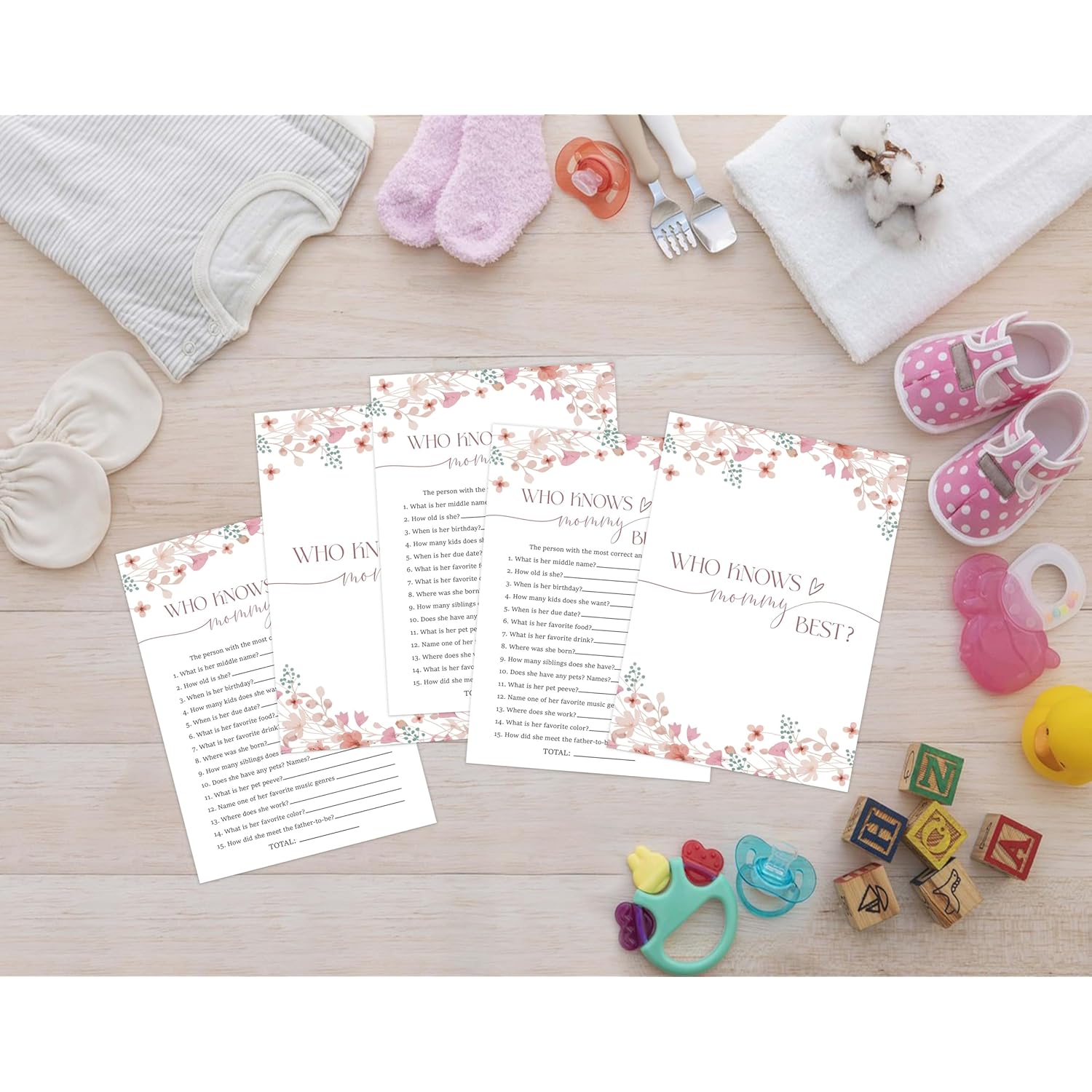 Wildflower Baby Shower Games, Floral Who Knows Mommy Best Game For 30 Guests With Game Cards, Gender Reveal, Baby Shower Supplies & Decorations (Dv30)