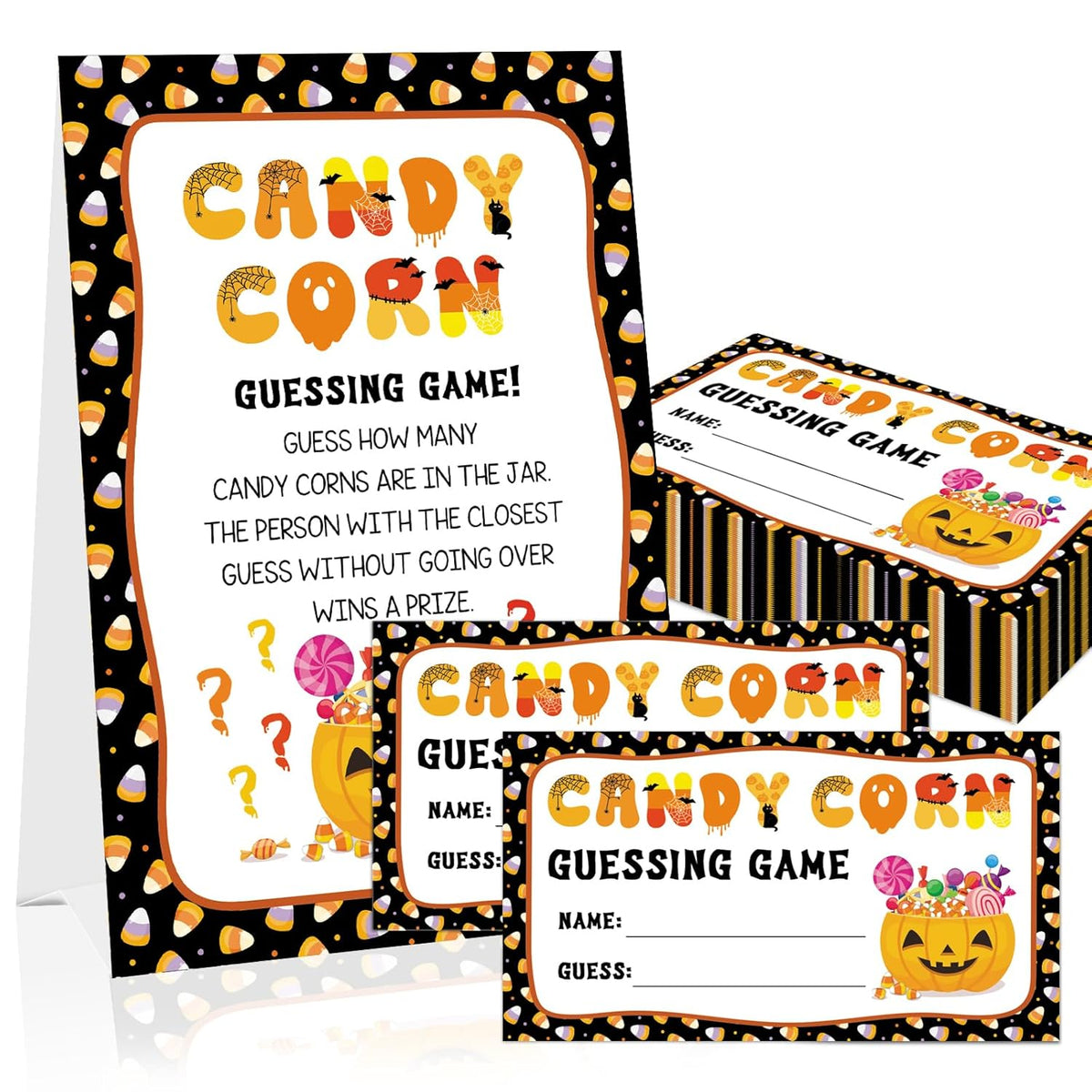 Halloween Party Game For Kids Adults, Guess How Many Candy Game Cards, 50Pcs Guessing Games Card For Halloween Party Decorations Baby Shower Games Favor, 1 Sign Card And 50 Guessing Cards