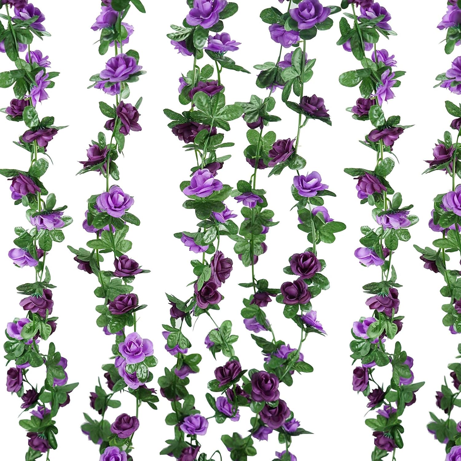 4 Pcs 33 Ft Fake Rose Vine Flowers Plants Artificial Flower Hanging Rose Ivy Home Hotel Wedding Party Garden Art Decor Garden Craft Arrangement Decoration, Presents For Women (Purple + Dark Purple)