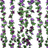 4 Pcs 33 Ft Fake Rose Vine Flowers Plants Artificial Flower Hanging Rose Ivy Home Hotel Wedding Party Garden Art Decor Garden Craft Arrangement Decoration, Presents For Women (Purple + Dark Purple)