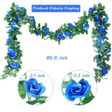 Artificial Rose Garlands Rose Vines Leaves Banners Hanging Fake Floral Garland Flower Vine For Wedding Arch Ceremony Home Garden Outdoor Party Wall Decorations, 14.4 Ft(Royal Blue,2 Pieces)