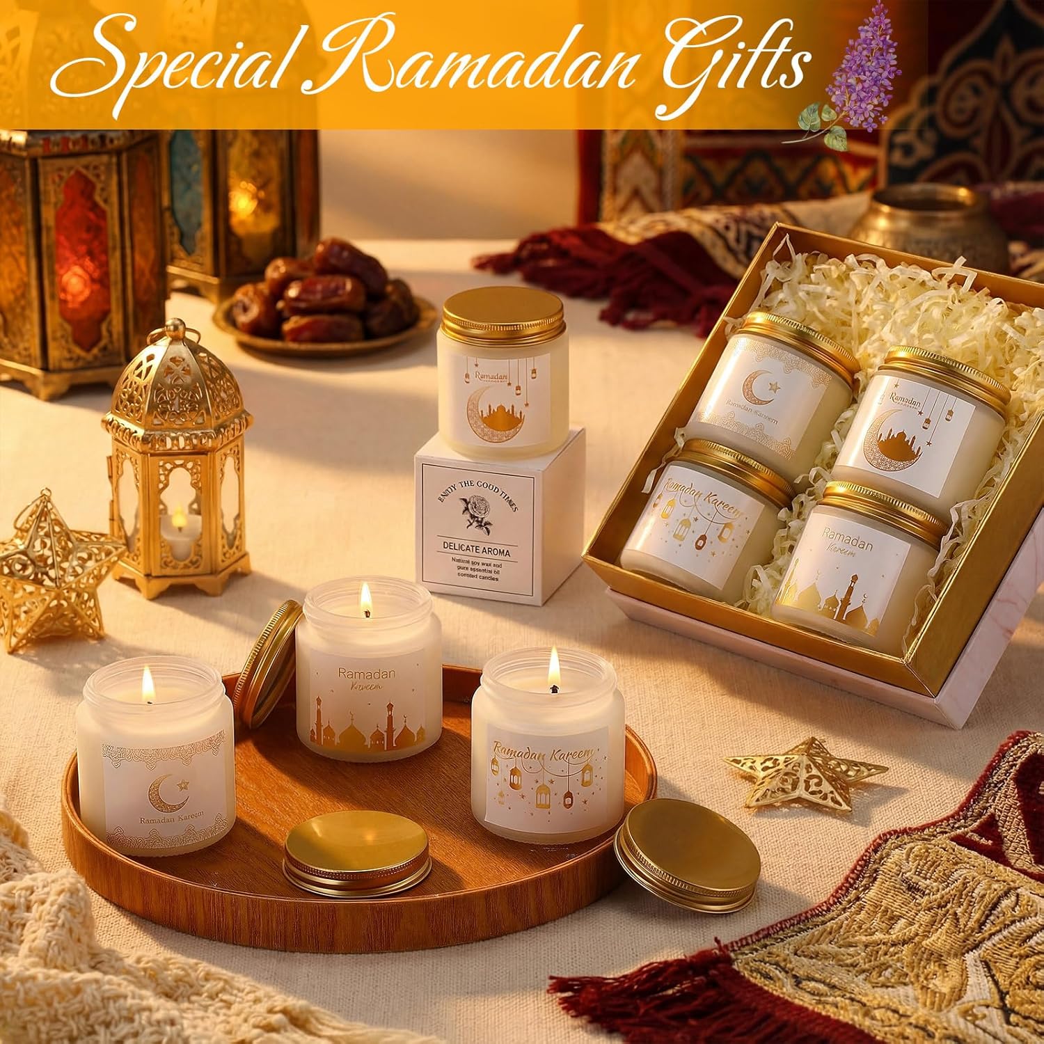 12 Pcs Ramadan Gifts Ramadan Mubarak Scented Candles Jar Eid Candles Eid Mubarak Muslim Scented Light Islamic Party Favors Gifts For Home Muslim Islam Festival Holiday Decor (White)