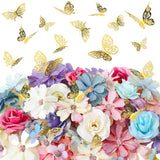 342 Pcs Valentine Flower And Butterfly Diy Set Small Silk Fake Rose Daisy Head Gold Butterfly For Graduation Cap Decor 3D Artificial Flowers Embellishments Bulk For Wedding Bouquet