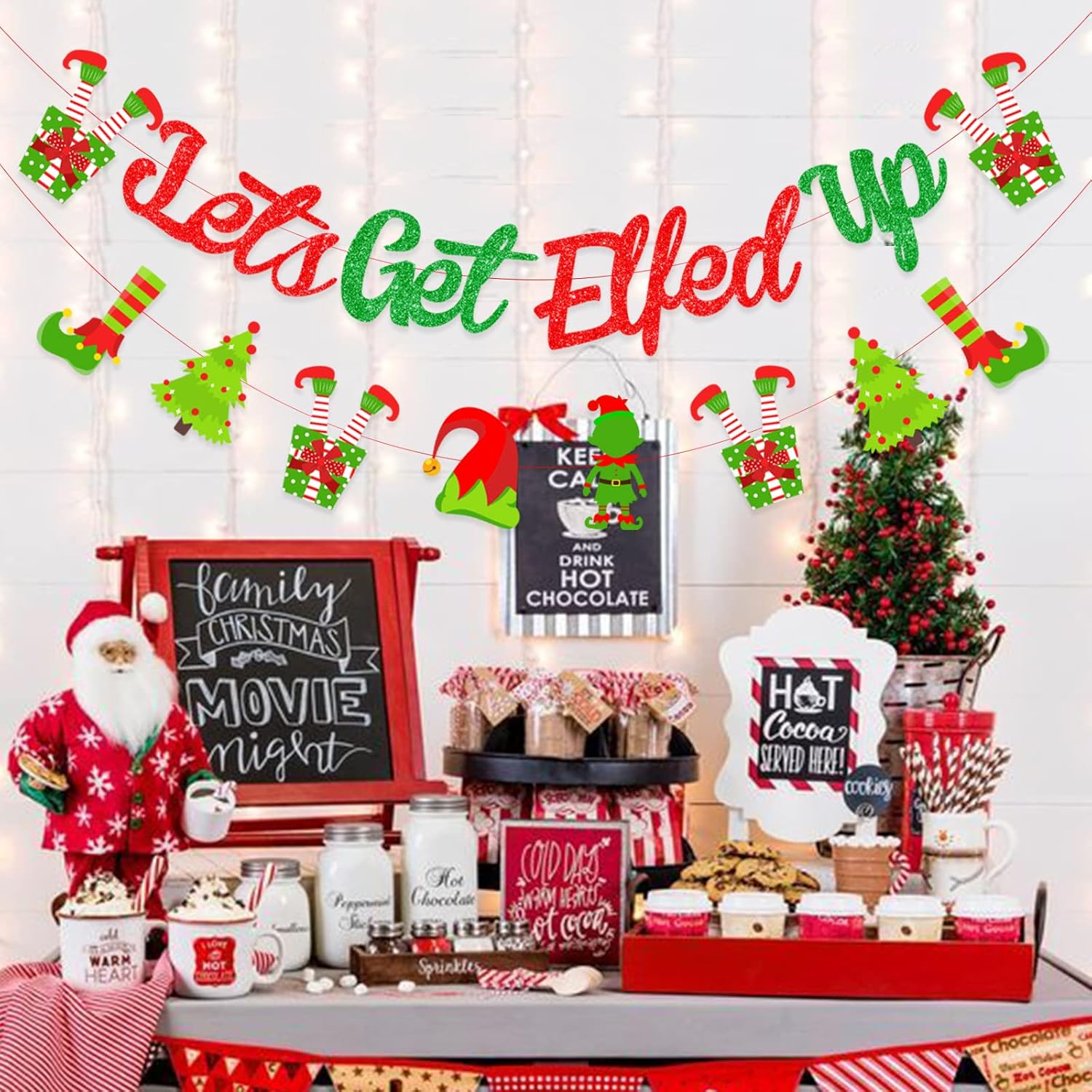 Christmas Holidays Decorations Red And Green - Let'S Get Elfed Up Banner, Merry Christmas Banner Garland For Mantle Fireplace Winter Holiday Indoor Outdoor Party Supplies