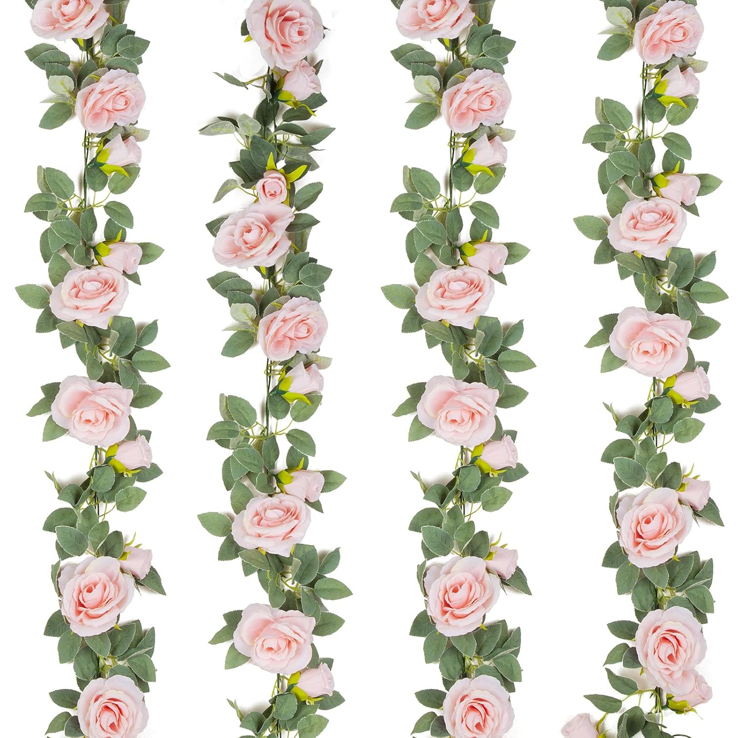 4Pcs(26 Ft) Artificial Rose Vine Fake Flower Garland Fake Silk Rose Hanging Vine For Wedding Party Background Arch Garden Background Decoration (Pink)
