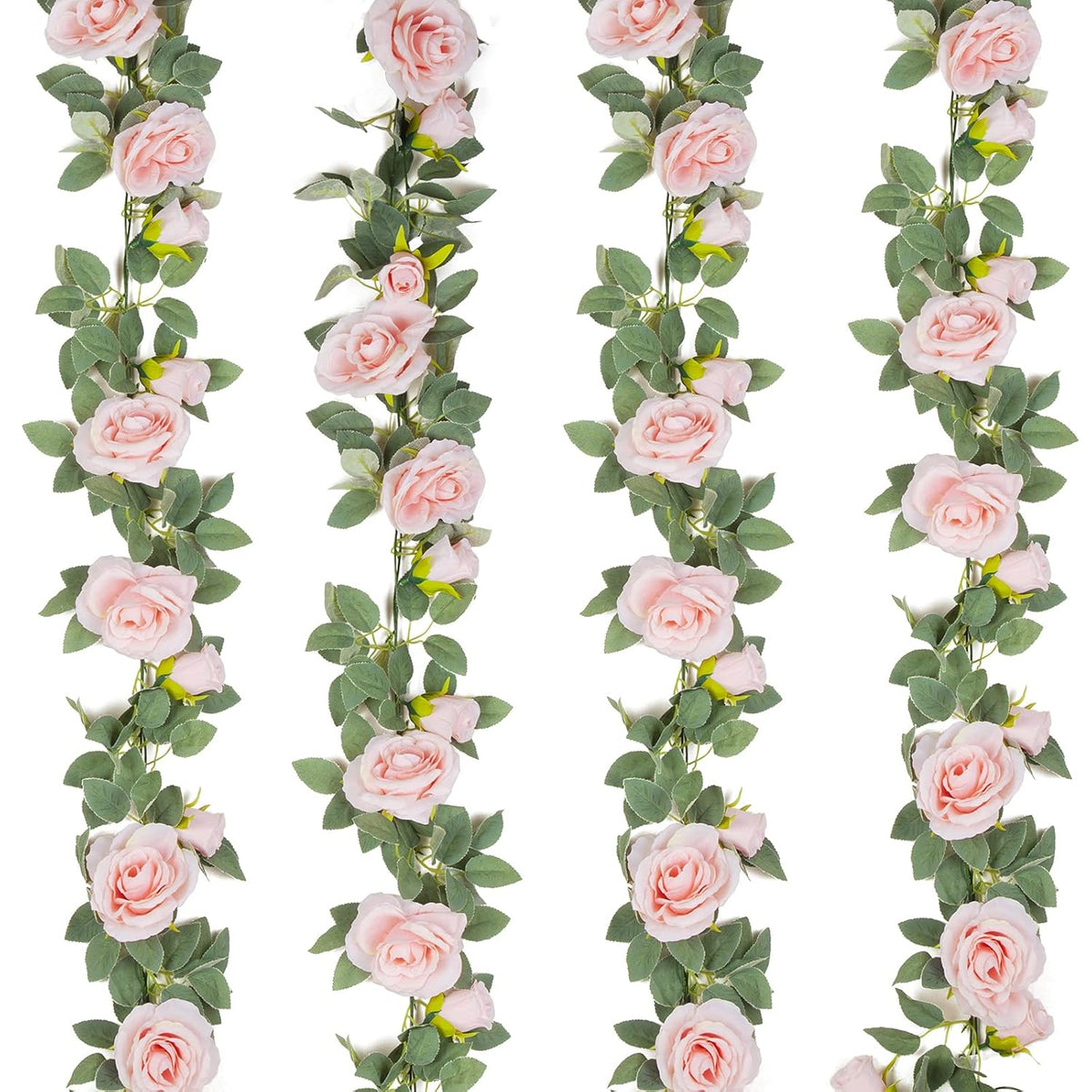 4Pcs(26 Ft) Artificial Rose Vine Fake Flower Garland Fake Silk Rose Hanging Vine For Wedding Party Background Arch Garden Background Decoration (Pink)