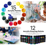 Acrylic Paint Set With French Easel, Professional Painting Kit With Acrylic, Pouring Paints, Brushes, Canvas, Art Supplies, Art Set For Adults, Artists, Beginners