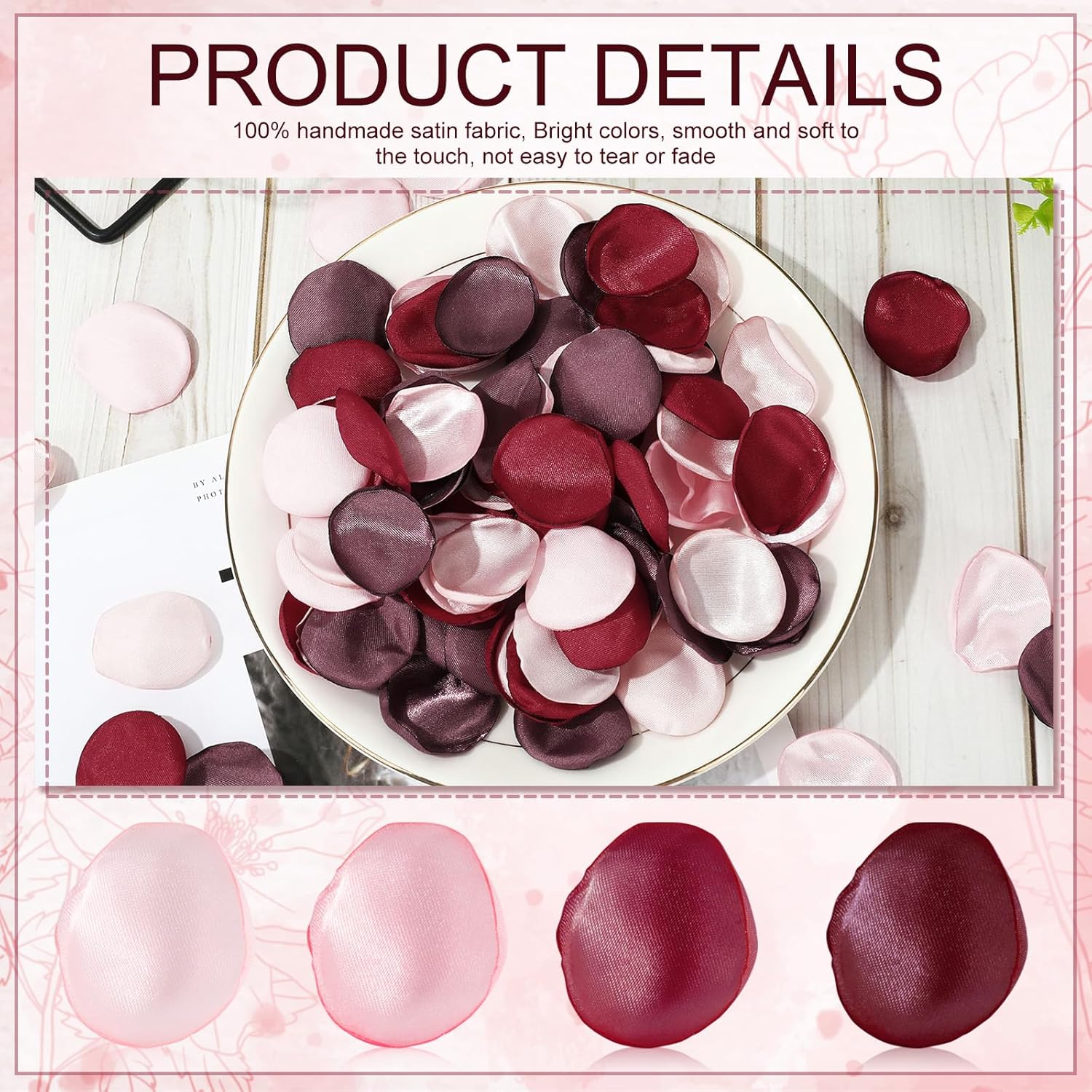 600Pcs Silk Rose Petals Burgundy Maroon Mauve Flower Petals Artificial Scatter Flowers For Bridal Shower Romantic Night Wedding Aisle Table Centerpieces Decorations