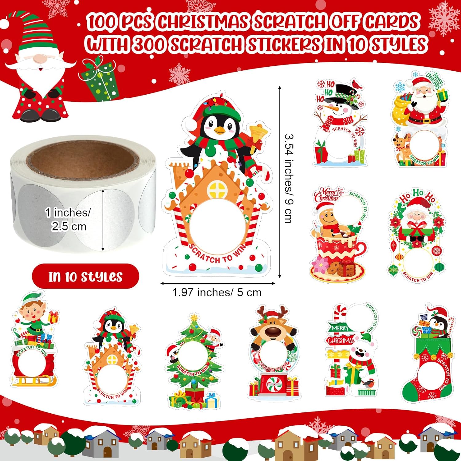 100 Pcs Christmas Scratch Off Cards 10 Styles Holiday Diy Scratch Blank Gift Certificates With 300 Stickers Christmas Party Game Cards For Adults Groups Party Favor Prizes Business