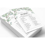 50-Pack Greenery Whats In Your Purse Bridal Shower Game Wedding Shower Bachelorette Party Bulk Activity Game Cards