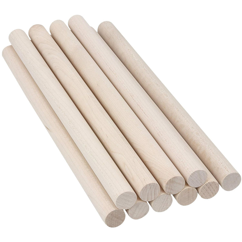 Maple Wooden Dowel Rods | 3/4 X 12 Inch Wood Dowels, 10 Pack | Solid Hardwood