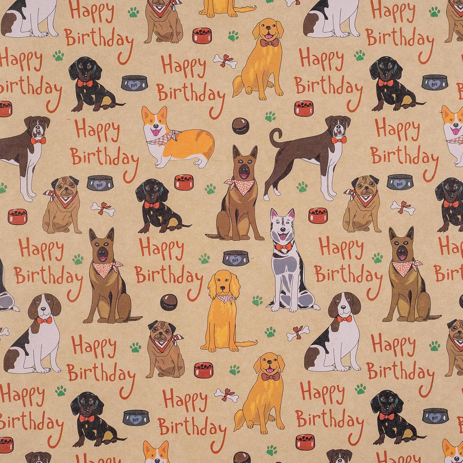 Dog Kraft Wrapping Paper Roll, Mini Roll, Happy Birthday Dogs Design Great For Kids, Boys Birthday Party And More, 17 Inches X 16.5 Feet